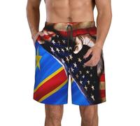 Short De Bain Homme Drapeau des États-Unis Et De La République Démocratique du Congo Swim Trunks Casual Boardshort Respirant Beach Shorts pour Outdoor Trave Piscine XL