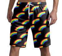 Short de Bain Homme Gay Pride Month Shorts et Bermudas Homme LGBT Imprimé Arc-en-Ciel de Plage Bermuda Long LGBTQ Pantalon Court Rainbow Couleur Néon Boardshort Colorée Shorts de Sport Running Boxer