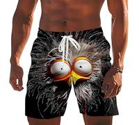Short de Bain Homme Imprimé Oiseau Cartoon - Shorts et Bermudas Homme Décontracté Léger avec Taille Elastique et Motif Yeux en Relief - pour Été, Vacances à la Plage ou Événement à Thème Humoristique