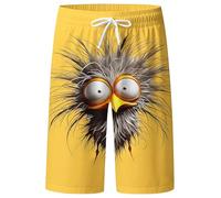 Short de Bain Homme Imprimé Oiseau Cartoon - Shorts et Bermudas Homme Décontracté Léger avec Taille Elastique et Motif Yeux en Relief - pour Été, Vacances à la Plage ou Événement à Thème Humoristique