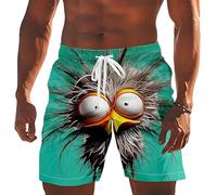 Short de Bain Homme Imprimé Oiseau Cartoon - Shorts et Bermudas Homme Décontracté Léger avec Taille Elastique et Motif Yeux en Relief - pour Été, Vacances à la Plage ou Événement à Thème Humoristique