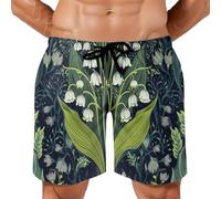 Short de Bain Homme Imprimé Usine, Maillot de Bain Séchage Rapide, Doublure en Maille, Feuilles de muguet Short de Plage avec Cordon Ajustable, Poches, Été Surf Piscine Sport L