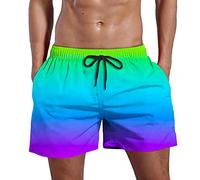 Short de bain homme léger maillot de bain avec poche et cordon de serrage, bermudas de mer avec imprimé floral, mode respirant maillot de bain pour surf vacances et piscine, Bleu ciel, XXL