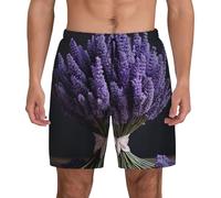 Short de Bain Homme Motif Bouquet de Lavande, avec Poches, séchage Rapide et Cordon de Serrage.