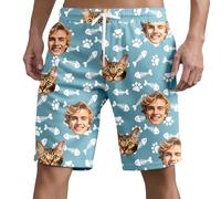 Short de Bain Homme Personnalisé avec Photos Pyjama Personnalisable Shorts de Plage Personnalisés Drole Vetement Personnalisation Humour Pantalon Large Drôles Tenues de Sport pour Copain Papa