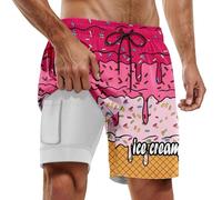 Short de Bain Homme pour fêtes d'été Piscine et Plage modèle Double Couche avec imprimé Design pour Un Port Confortable Lors des journées ensoleillées (Watermelon Red, S)