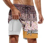 Short de Bain Homme pour fêtes d'été Piscine et Plage modèle Double Couche avec imprimé Design pour Un Port Confortable Lors des journées ensoleillées (Coffee, XXXL)
