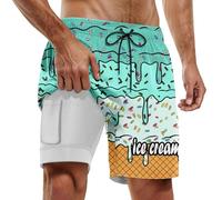 Short de Bain Homme pour fêtes d'été Piscine et Plage modèle Double Couche avec imprimé Design pour Un Port Confortable Lors des journées ensoleillées (Mint Green, S)