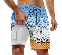 Short de Bain Homme pour fêtes d'été Piscine et Plage modèle Double Couche avec imprimé Design pour Un Port Confortable Lors des journées ensoleillées (Blue, XXXL)