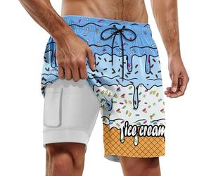 Short de Bain Homme pour fêtes d'été Piscine et Plage modèle Double Couche avec imprimé Design pour Un Port Confortable Lors des journées ensoleillées (Blue, S)