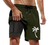 Short De Bain Homme Shorts Étanche Séchage Rapide 2 en 1 Plage avec Zip Poche Nage Anti-Transparent Boxer Maillot in Court Anti-Frottement Natation 2025 Sport Fitness Respirant