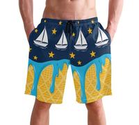 Short De Bain Homme Voiliers, Étoiles, Nuit Short De Plage pour Piscine avec Cordon Réglable Élastique Pant Court De Sport, pour Vacances, Voyage en Eté, Natation, Loisir, XL