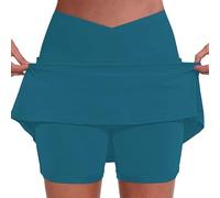 Short De Bain Jupe De Bain pour Femme Ruched Serrage Réglable Bikini Bas de Maillots de Bain Jupette Taille Haute Jupe de Sport Short de Bain Bikini de Plage Vêtements d'Été pour La Natation