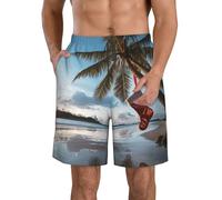 Short De Bain Merry Christmas Palm Tree Short De Plage Cordon De Réglable Boardshort Hommes Shorts De Bain pour Vacances Natation Surf 2XL
