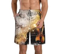 Short De Bain Piano Violin Music Notes Short De Plage Casual Boardshort Hommes Shorts pour Vacances Voyage Natation S