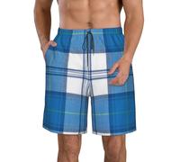 Short de bain pour homme à séchage rapide Motif quadrillage Gris Bleu rayé 2, Grille fine bleue 5, M