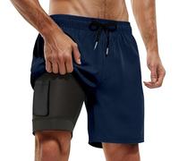 Short de bain pour homme avec doublure de compression avec slip intérieur, poches pratiques pour la natation, le surf, les activités de plage actives, matériau à séchage rapide, taille élastique pour