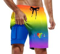 Short de bain pour homme avec doublure de compression, imprimé tropical, pour l'été, la plage, le printemps et l'été, bleu, M