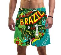 Short de bain pour homme avec poches, motif carte du Brésil, séchage rapide, short de plage avec doublure en maille pour l'été, multicolore, L