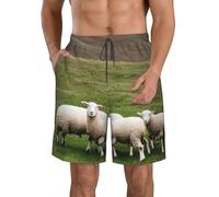Short de bain pour homme imprimé agneau et mouton à séchage rapide avec poches Short de plage pour homme, blanc, XX-Large