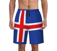 Short de bain pour homme imprimé drapeau de l'Islande - Léger - Pour l'été, le surf, les sports nautiques, Noir , S