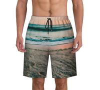Short de bain pour homme imprimé sur le thème du coucher de soleil sur la plage avec poches, Noir , M