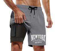 Short De Bain pour Homme, Short 2 en 1 Homme Short de Sport Polyvalent pour Course d'Été Fitness et Activités de Plein Air avec Poches Pratiques