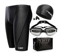 Short de bain pour homme - Short de bain de course Cent, 85 % nylon et 15 % élasthanne - Maillot de bain athlétique avec bonnet de bain, lunettes, clips d'oreille, bouchons de nez et sac de natation,