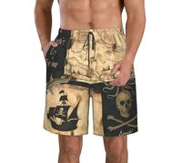 Short De Bain pour Homme, Shorts De Plage, Bateau Pirate Mer Océan, Séchage Rapide Maillot De Bain Doublure en Maille Natation Swim Shorts XL