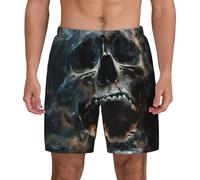Short de bain pratique pour homme avec imprimé tête de mort et fantôme d'horreur, respirant, léger, doux pour la peau, Noir , XL