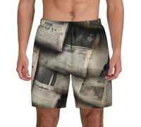 Short de bain respirant avec imprimé journal HD pour homme, Noir/blanc, M