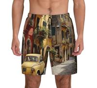 Short de bain respirant pour homme Motif rue italienne Pour la plage, le surf, la gym, la pêche, Noir/blanc, M