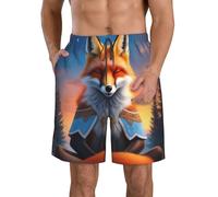 Short De Bain Starry Meditating Fox Print Court De Plage Séchage Rapide Shorts Cordon De Réglable Shorts De Bain pour Piscine Surf Sport 3XL