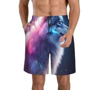 Short De Bain Starry Multicolored Wolf Print Court De Plage Respirant Short De Plage Cordon De Réglable Shorts De Bain pour Voyage Sport Piscine S