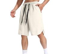 Short de basket-ball pour homme avec poches - Séchage rapide - Short de sport pour jogging - Short de course à pied ample et respirant - Short d'entraînement athlétique pour l'été, beige, L