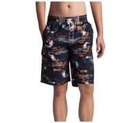 Short de Boxe Fleurs pour Plage Hawaïenne Short Style Victorien Renaissance Pantalon Homme Cargo Court Bermuda Chino Shorts d'été avec poches et cordon de serrage respirant et léger, orange., 3XL