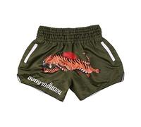 Short de boxe Muay Thai, kickboxing, gym, boxe, MMA, entraînement avec poche, Vert tigre, Taille M