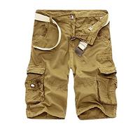 Short de combat en coton sergé pour homme - Short cargo de randonnée avec plusieurs poches - Confortable - Longueur 3/4 - Taille élastique, a, 48