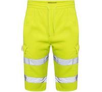 Short de combat haute visibilité pour adulte - Réglable - Doux et confortable - Vêtements de travail - Poches cargo - Bande réfléchissante - Short en polaire douce, jaune, M