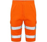Short de combat haute visibilité pour adulte - Réglable - Doux et confortable - Vêtements de travail - Poches cargo - Bande réfléchissante - Short en polaire douce, Orange, S