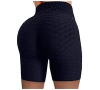 Short de compression texturé pour femme - Taille haute - Contrôle du ventre - Short court en jacquard - Short de yoga - Anti-cellulite, bleu marine, XL