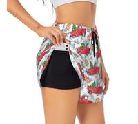 Short de course 2 en 1 pour femme, aquarelle rouge, camion sapin, taille haute, short d'entraînement athlétique pour femme, noir, Taille XL