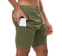Short de Course 2 en 1 pour Homme Séchage Rapide Shorts de Sport avec Cuissard Compression Intégré Vert M