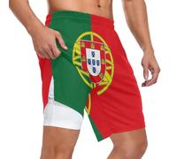 Short de course à pied pour homme, coupe décontractée, tissu double couche, 3 poches, pour un usage quotidien pour les activités de plein air, Drapeau Portugal - Dimensions précises, Taille XL