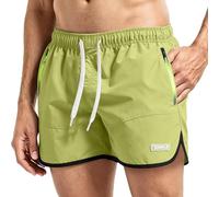 Short de course à pied pour homme en nylon à séchage rapide - Taille élastique avec cordon de serrage, poches latérales zippées, ourlet fendu - Pantalon de sport pour le sport, la gym, l'entraînement