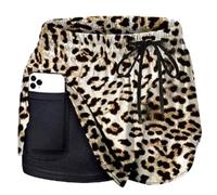 Short de Course Femmes Short de Sport 2 en 1été Tennis Fitness Yoga Running Shorts avec Poche et Doublure Intérieure pour Entraînement Fitness Gym,Léopard,M