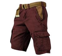 Short de Course Homme Tactique Basique Pantacourt Sport Travail Ceinture Cargo Doux avec Multi-Poches Bas Jogging Outdoor 03-Vin Rouge 4XL