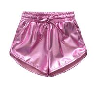 Short De Danse pour Fille Garçons Métallisés Brillant Pantalons Courts pour Été Taille Élastique avec Cordon De Serrage Shorts De Sport Enfants Ample Casual Respirant Respirant Hot Pant