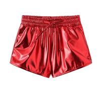 Short de danse pour fille - Short de plage - Paillettes - Élégant - Couleur unie - Avec cordon de serrage - Y2K - Hip Hop - Taille élastique - En cuir synthétique - Pour enfants et filles - Disco