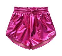 Short de danse pour fille - Short de plage - Paillettes - Élégant - Couleur unie - Avec cordon de serrage - Y2K - Hip Hop - Taille élastique - En cuir synthétique - Pour enfants et filles - Disco